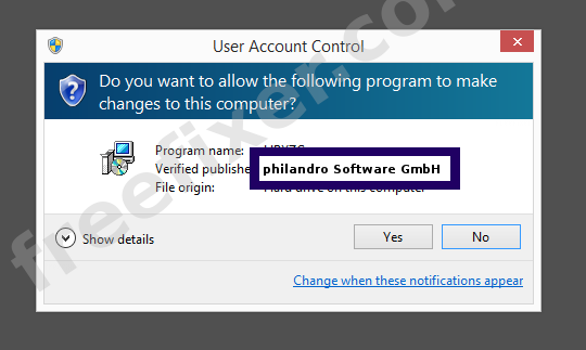 Screenshot where philandro Software GmbH appears as the verified publisher in the UAC dialog